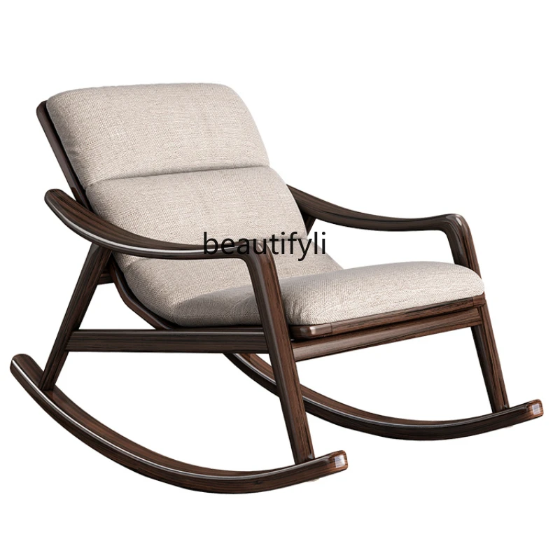 

New Chinese Style Ugyen Wood Solid Wood Rocking Chair Technology Cloth Sofa Single Recliner Leisure Chair