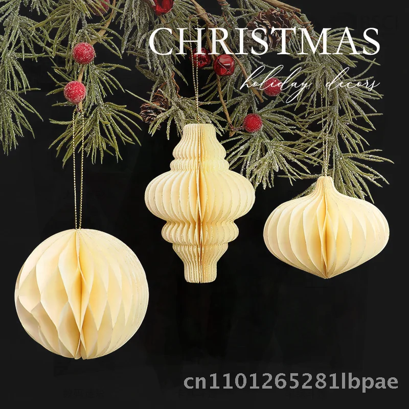 

Christmas Tree Decorations Origami Honeycomb Balls Creative Hanging Pendants Pink White Green European Style for Holiday