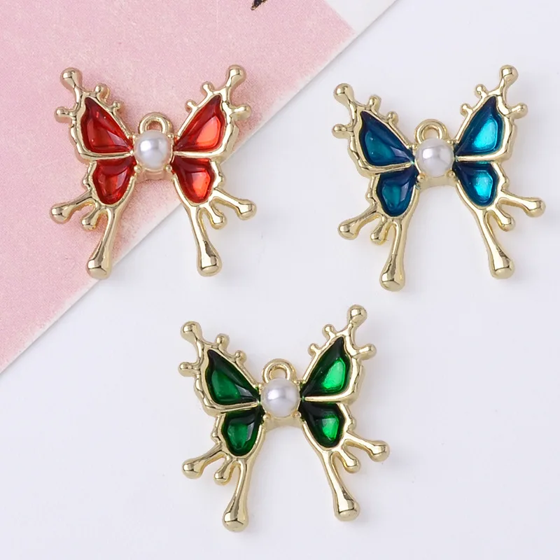 

100Pc set trendy cool personalized handmade earrings necklace jewelry mechanical texture three-color pearl butterfly pendant