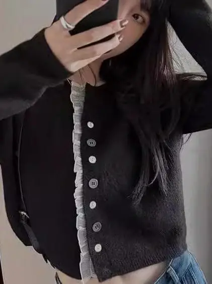 Women's Knitted Short Sleeve round Neck Open Cardigan Heavy Embroidery Soft Cotton Spring Autumn New Style Lace  Versatil...