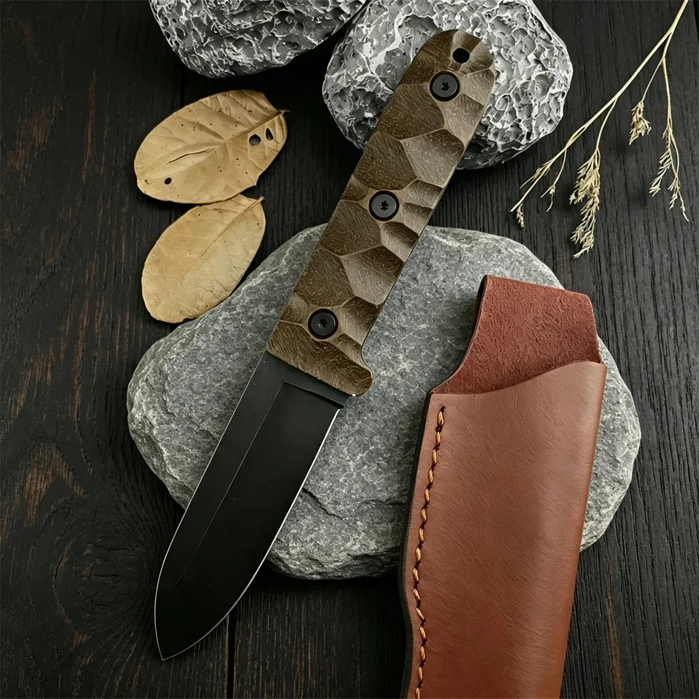 High Hardness D2 Steel Blade Fixed Blade Survival Knife Linen Micarta Handle Outdoor Cutting Tool, EDC Camping Utility Knife