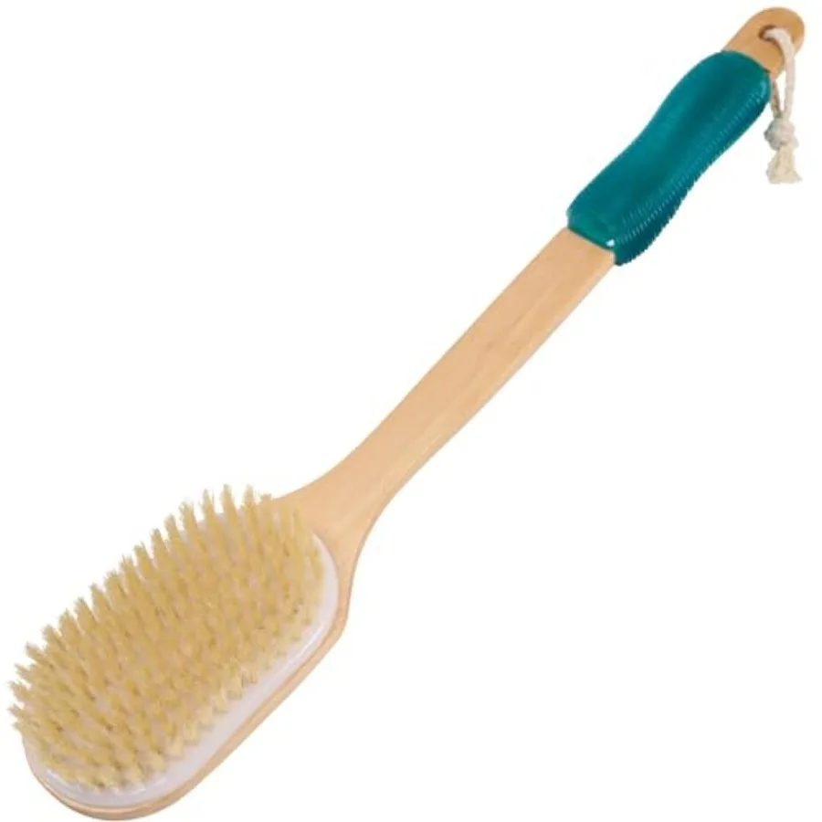 

Щетка-мочалка для спины для душа, большая, для тела, с жесткой щетиной из кабаньей щетины, деревянная изогнутая длинная ручка, противоскользящая, для ванной