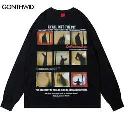 Hip Hop Oversize Shirts Streetwear Shadow Graphic Printed Punk Gothic Tshirt Men Harajuku Long Sleeve Casual Cotton T-Shirt Tops