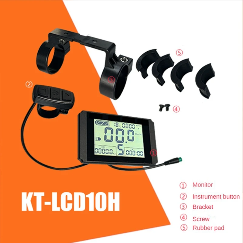 KT-LCD10H Display Ebike Meter With 5Pins 24V/36V/48V For KT Controller Kit Ebike Parts