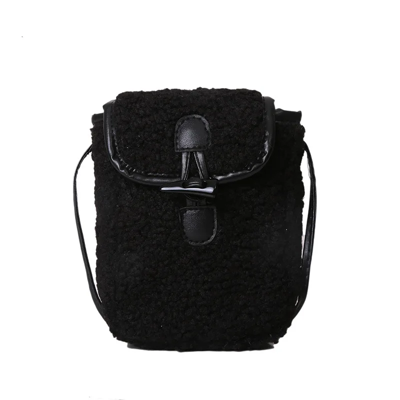 Lamb Wool Mini Cell Phone Bag For Women Autumn Winter New Chic Horn Buckle Design Crossbody Bags Fashion Trend One Shoulder Bags