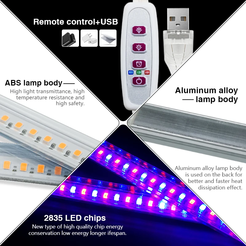 Imagem -03 - Full Spectrum Usb Plant Growing Light Led Grow Light Bar Phytolamp para Plantas de Interior Flower Seedling Tenda de Estufas 30cm 5v