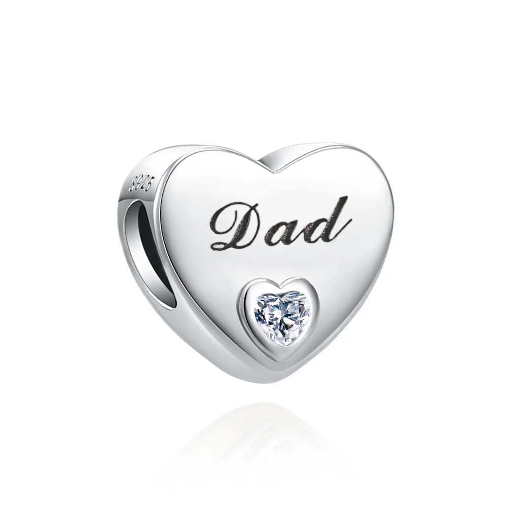 حار بيع S925 الفضة على شكل قلب مع حروف الأب ابنة الابن هدية عيد الأم مناسبة للأساور الأوروبية ذاتية الصنع