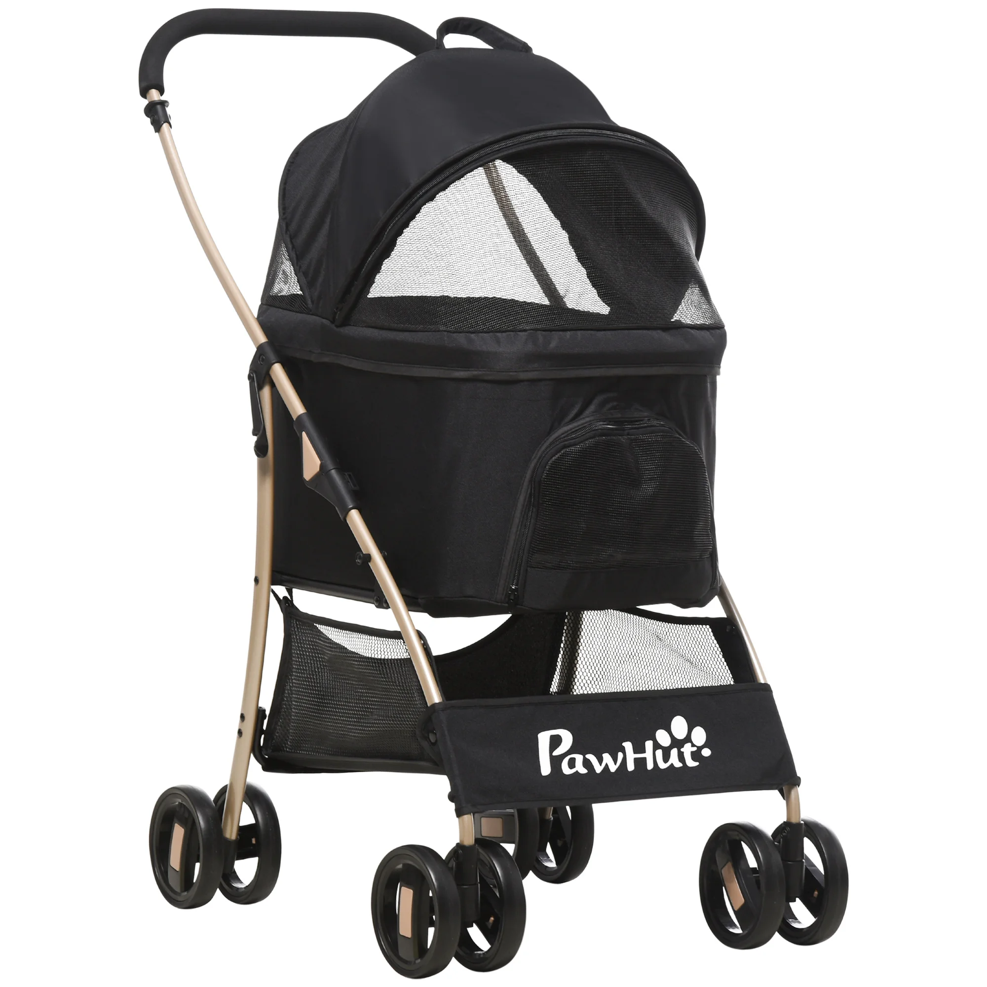 PawHut 3 in 1 pet stroller dog and cat cart detachable folding carrying bag with storage basket and brakes Oxford fabric 600D load 15 kg 82x49,5x98 cm