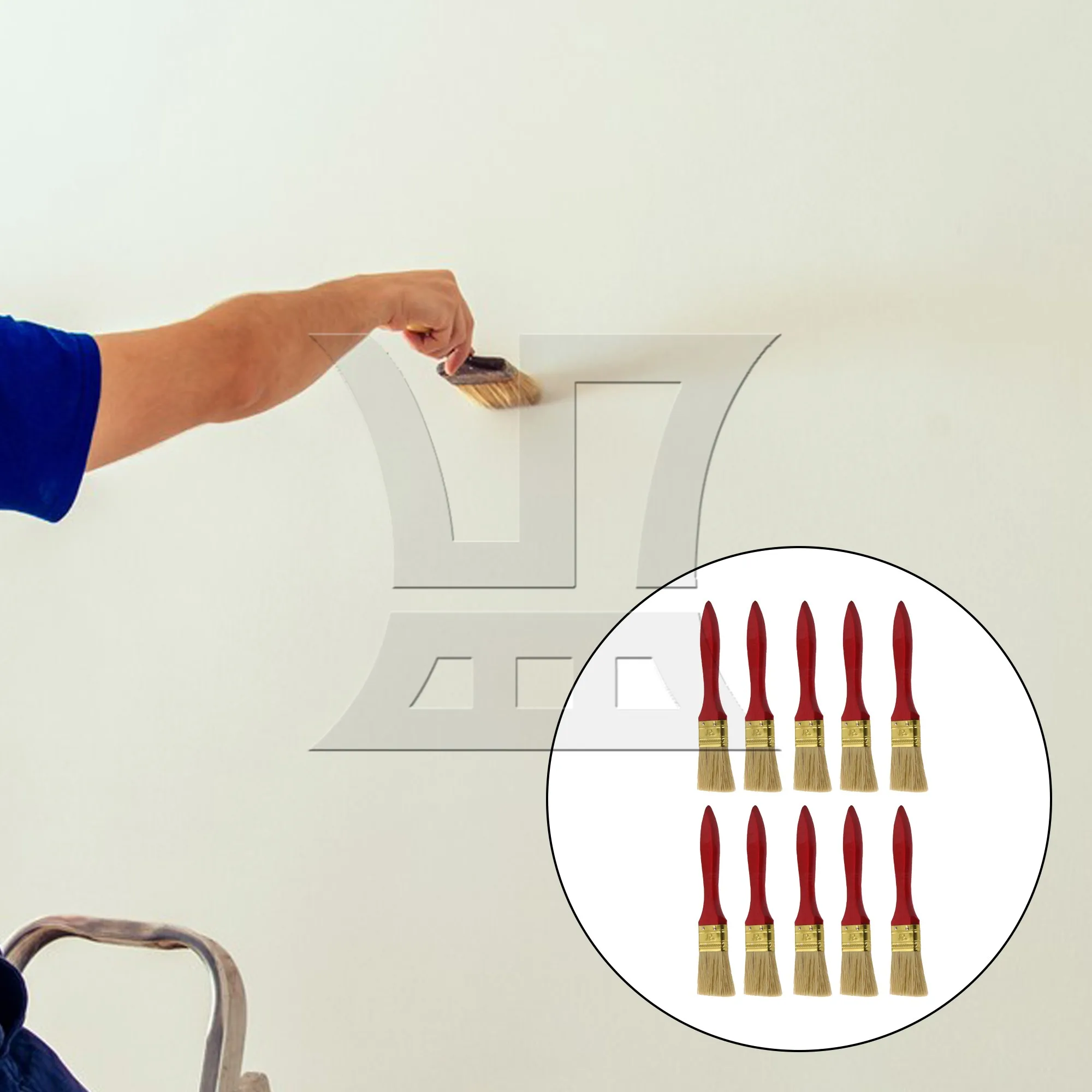 10 Pcs Flat Paint Brush w/ Redwood Color Handle for Wall Decoration 1.5