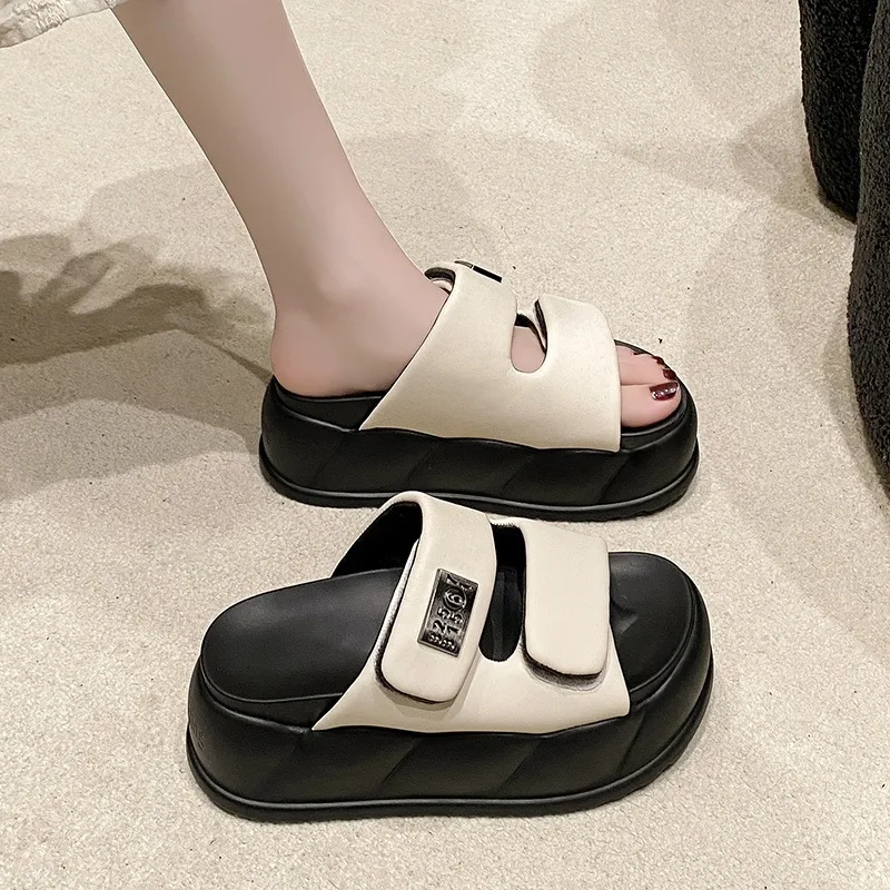 2024 fashion High Platform Women\'s Summer Slippers 7.5CM Wedge Heels Slides Sweet Girl Chunky Sandals Open Toed Beach Flip-Flops