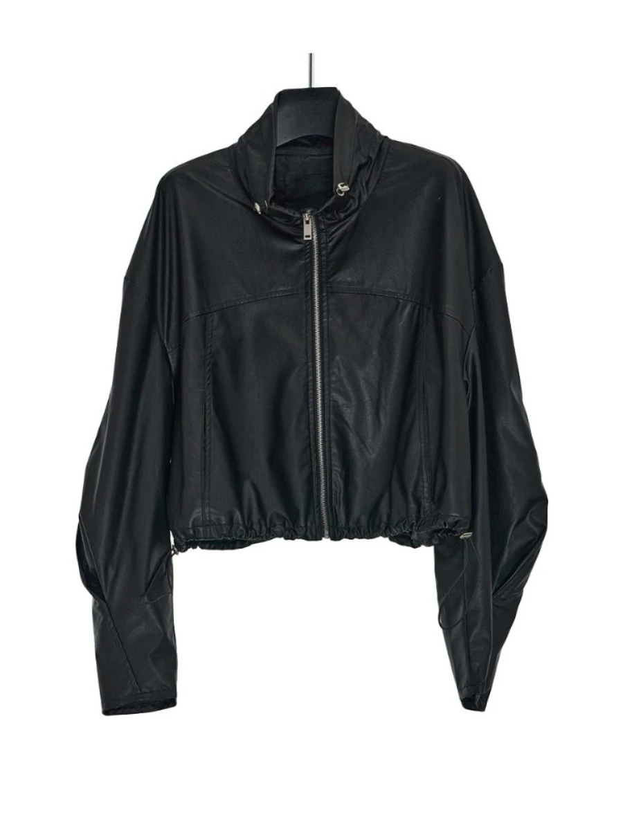 TWOTWINSTYLE الصلبة فضفاض تقسم سستة سترات كاجوال للنساء التلبيب كم طويل المرقعة الرباط سترة جلدية الإناث