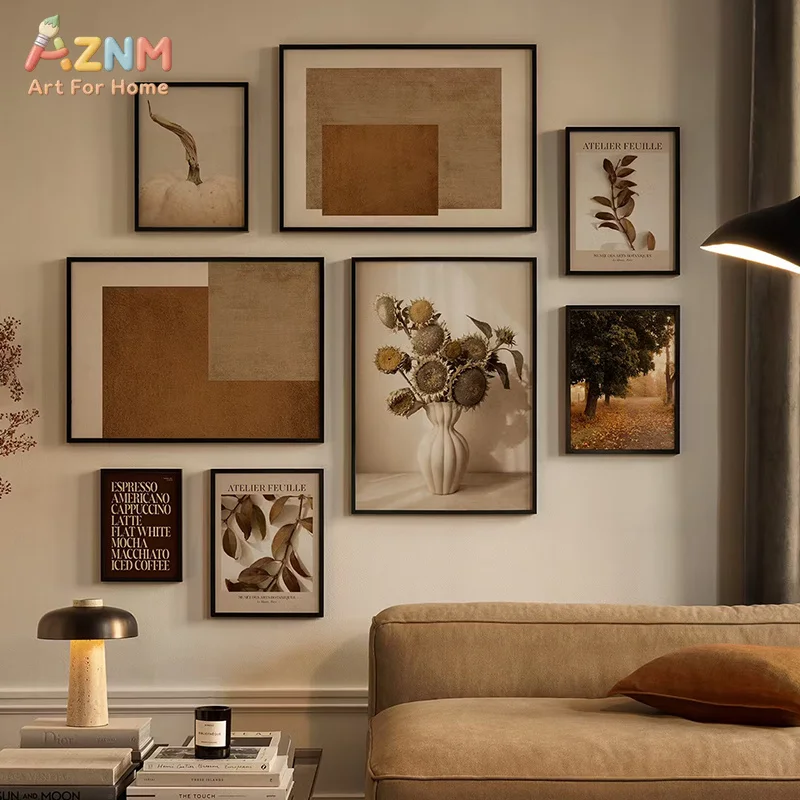 AZNM Neutral Tone Dried Plant Abstract Texture Frameless Canvas Poster Warm Farmhouse Living Room Aesthetic Wall Art Decor