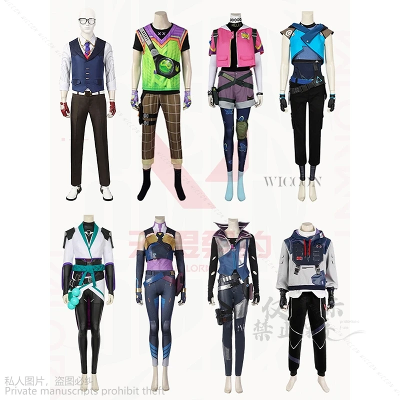 

Anime Game VALORANT Clove Jett Cosplay Women Sage Clothes Halloween Gekko Jacket Vest Pants Gloves Adult Men Cosplay Suit Shoes