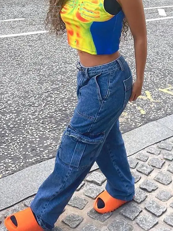 

plus Size Women's Wide Leg Jeans High Waist Blue PU Cleanfit Sle Faionable Casual High Elastici Mid-aged Women's Jeans