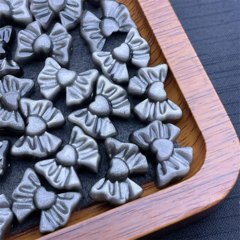 

5PCS Natural Silver Obsidian Bow Pendant Fengshui Crystal Party Jewelry Holiday For Women Healing Energy Stone Gift 17MM