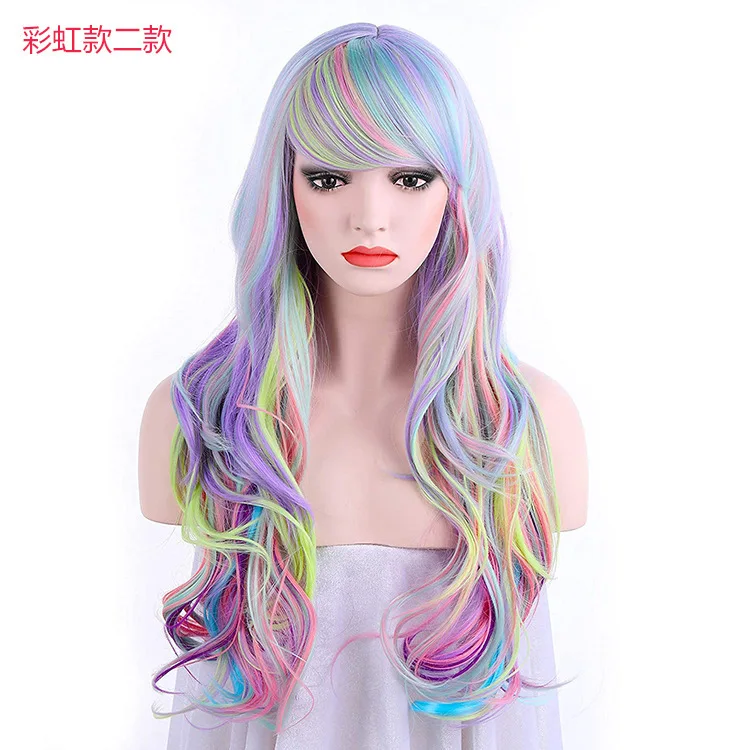 Colorful wig with rainbow style gradient color, big wave synthetic full head cover factory direct sales