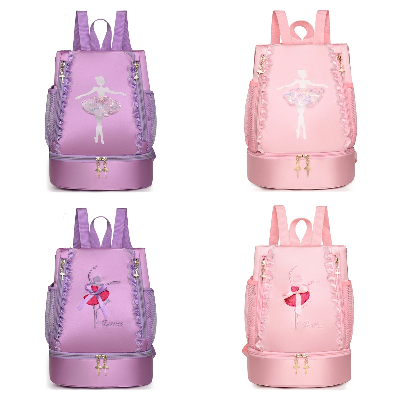 Kid Girls Ballet Dance Storage Backpack Latin Ballet Bag Lace Edge Letter Print Dance Duffel Bag Ballerina Child School Backpack