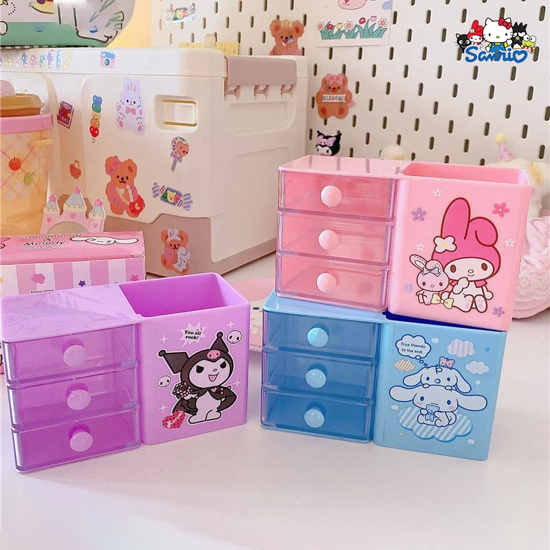 Sanrio Kuromi ปากกา Holde กล่องการ์ตูน Cinnamoroll Multi-Layer ลิ้นชักขนาดใหญ่ความจุมัลติฟังก์ชั่น Desktop Storage กล่องสาวของขวัญ