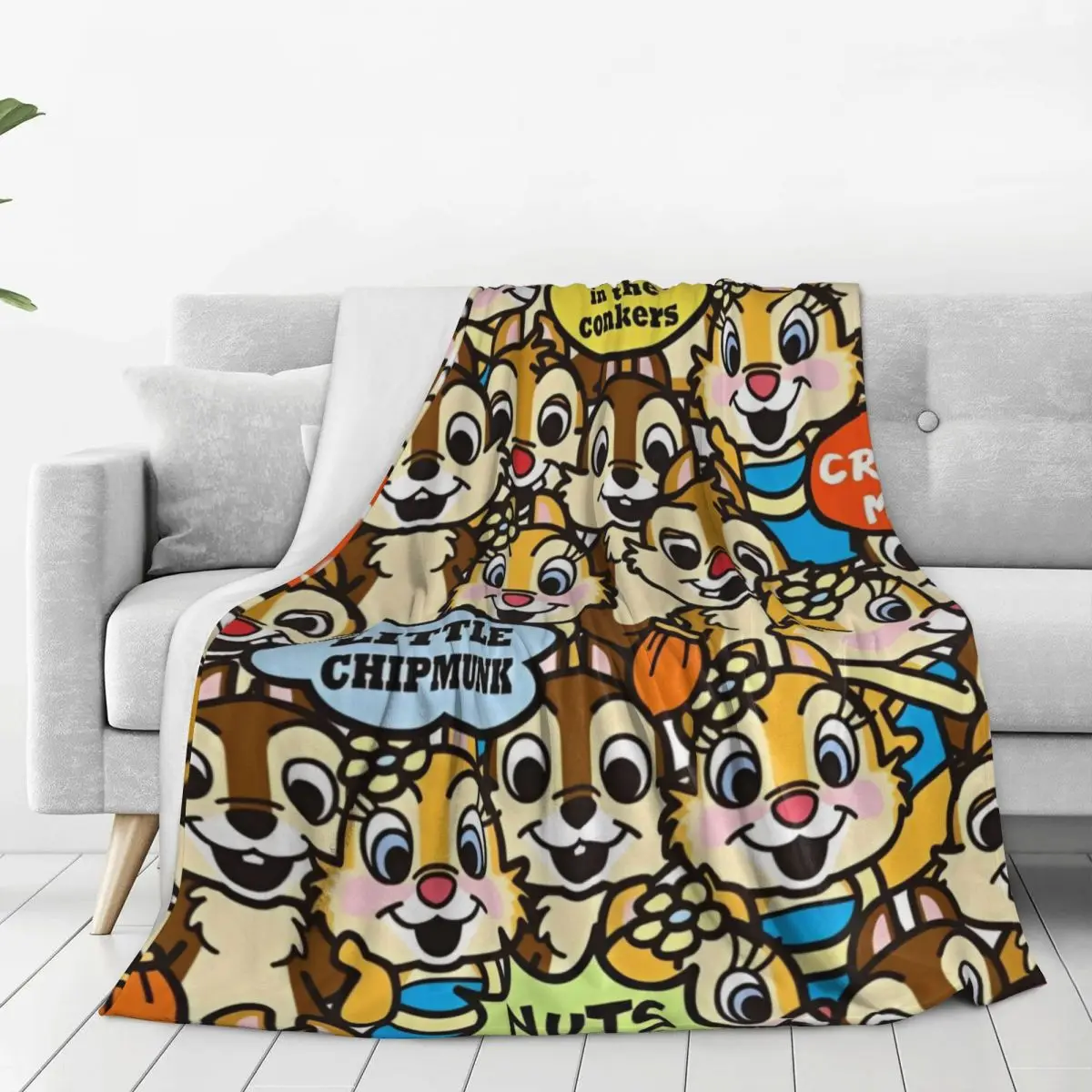 Cartoon Chip 'n' Dale Flannel Blanket Warm Soft Throw Blanket for Home Decor Travel Office Novelty Bedspread Sofa Bed Cover