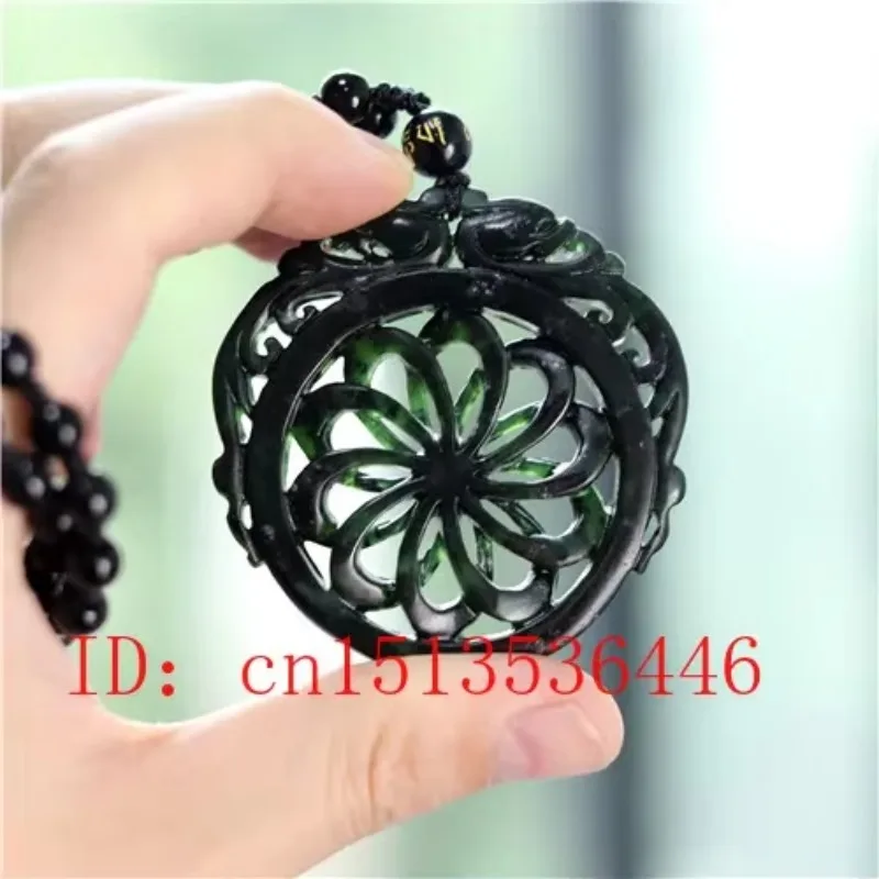 

Hollow Out Double-sided Carved Dragon Jade Pendant Natural Black Green Geometric Necklace Charm Jewellery Fashion Amulet Gifts