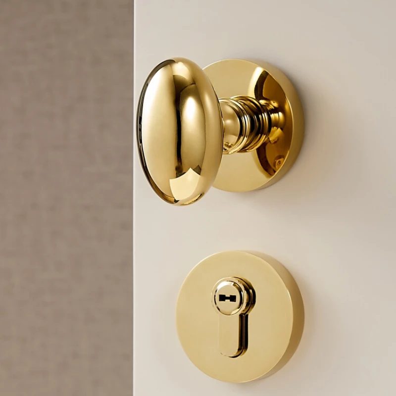 All copper light luxury bright gold light luxury room bathroom invisible concealed door lock