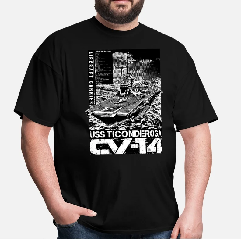 WWII USS Ticonderoga CV-14 Aircraft Carrier T Shirt New 100% Cotton Short Sleeve O-Neck T-shirt Casual Clothing Mens Top