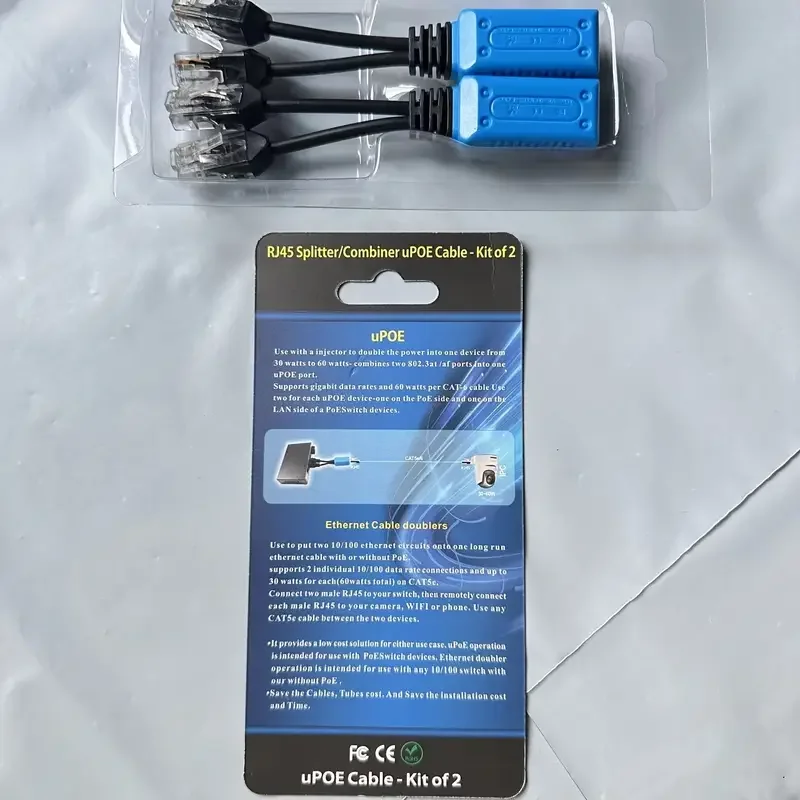 RJ45 splitter combiner uPOE cable two POE camera use one net cable POE Adapter Cable Connector Passive Power Cable For IP Camera