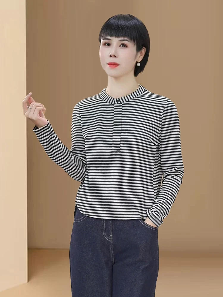 T-shirt lunga Sve a righe casual Faionable Ele Agel Design Autunno Nuovo arrivo Abbigliamento premium da donna