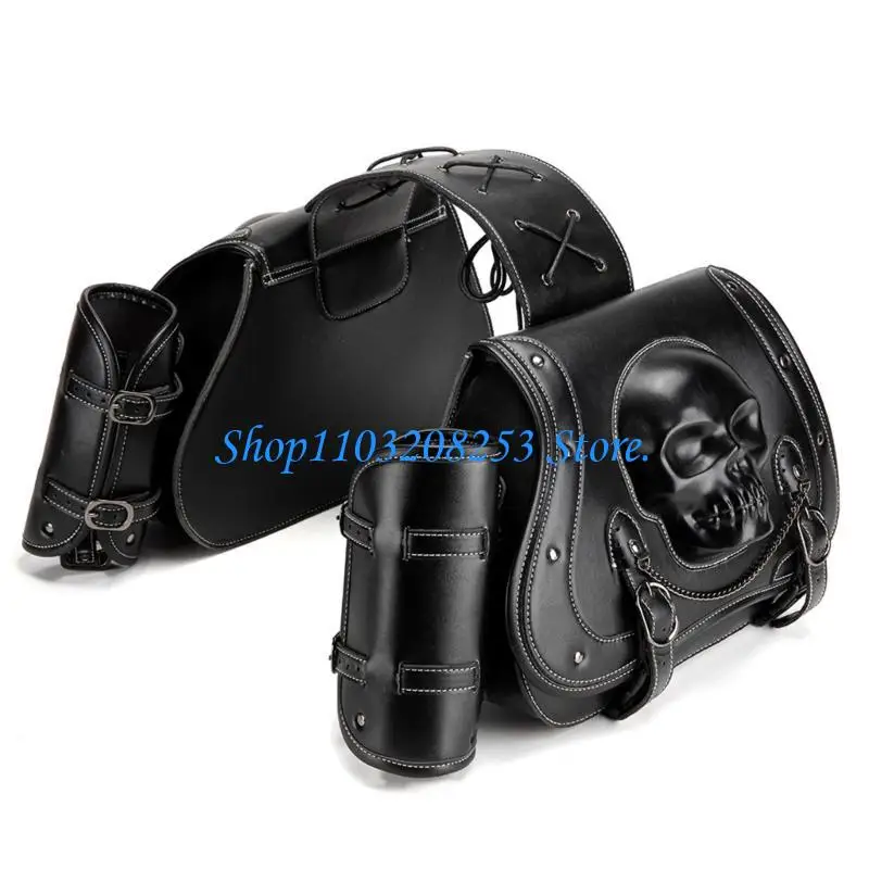 

R6FA PU Leather Motorcycle Bags Skull Themed Motorcycle Saddlebags Pair for Bike