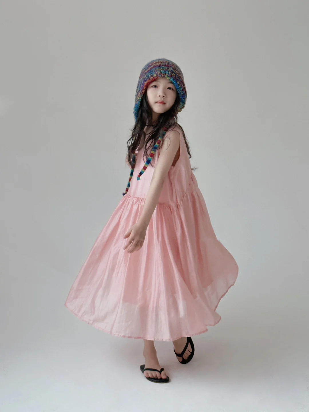 JUCPKID 2024 Korean Summer School Girl Sleeveless Dress Teenager Girl Cotton Double Layer Loose Sweet Pink Dress Kids Dress