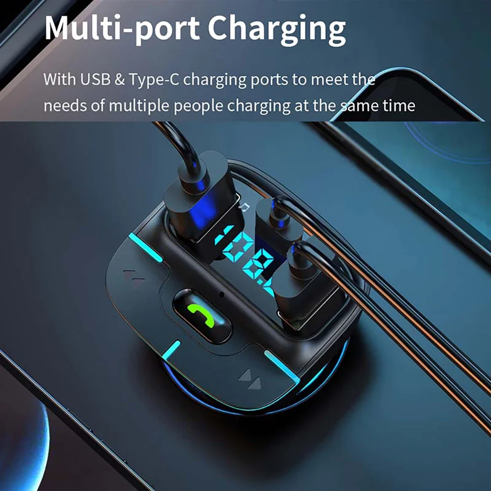 Super Sound Bluetooth Car MP3 Player FM Transmitter Dual USB Fast Charging PD Type-C USB One-Key Car Hands-Free Calling kit