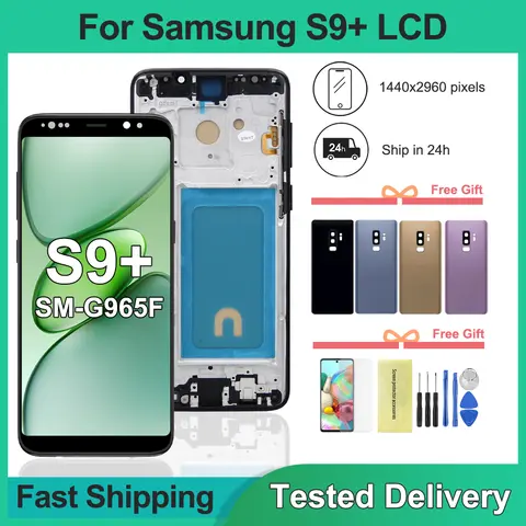 For Samsung S9 plus LCD Display Screen with Frame Touch Digitizer Assembly Replacement for G965 G965F - Display Screen