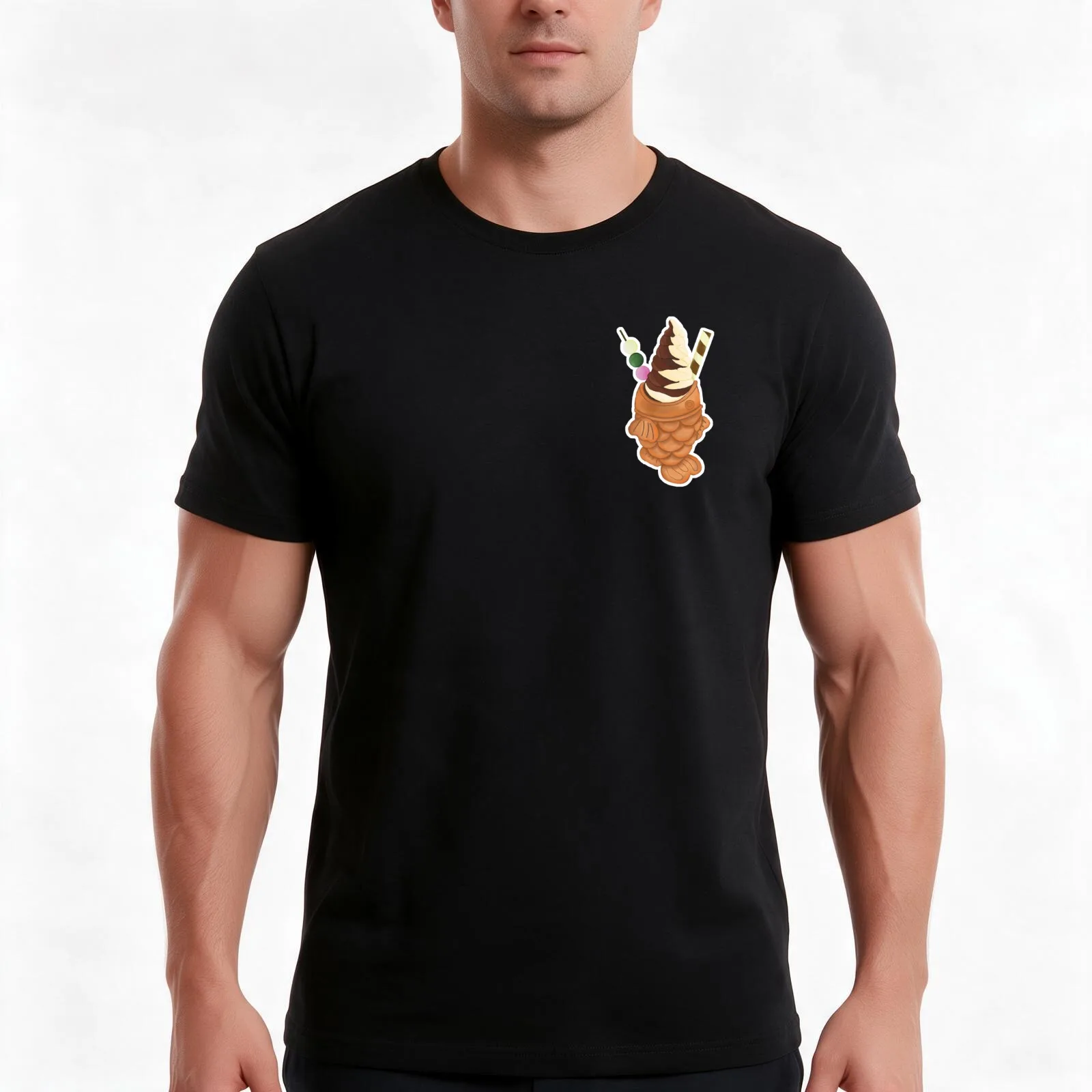 Taiyaki Choco-Vanilla Ice Cream T-Shirt, Summer Casual Cotton Tee, Oversized Streetwear Tops, Vintage Graphic Print, 100% Cotton