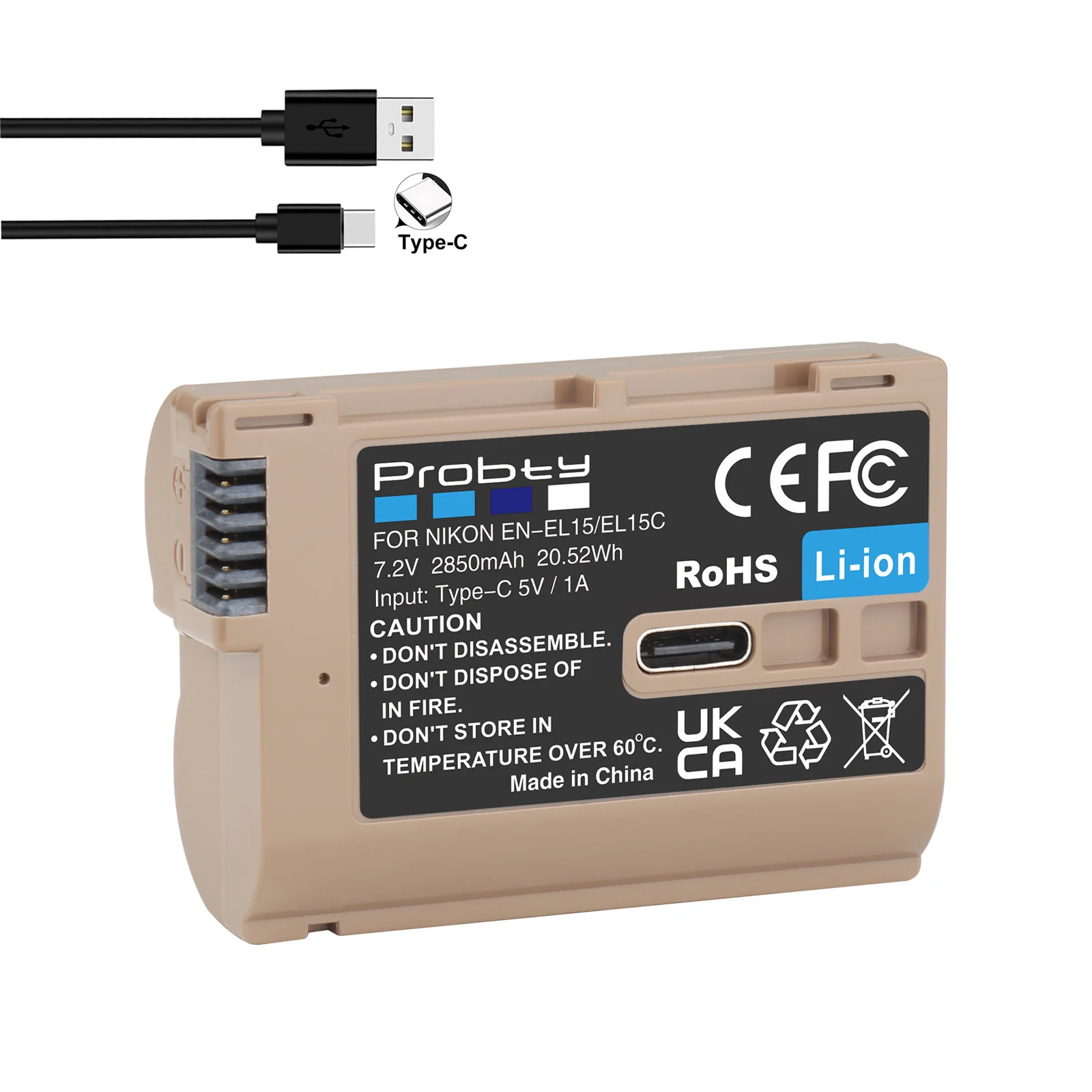 2850mAh EN-EL15C EN-EL15 batterij USB-C camerabatterij voor Nikon Zf, Z8 Z7, Z6, Z7 II, Z6 II, Z5, D850, D810, D810A