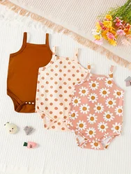 Summer Baby Girl Newborn Baby Sling Onesie 3 Pieces Cute Polka Dot Flower Pattern Cool Breathable Comfortable Onesie