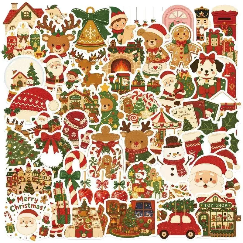 50Pcs Retro Christmas Doodle Stickers Waterproof DIY Home Decor for Laptop Notebook Travel Suitcase