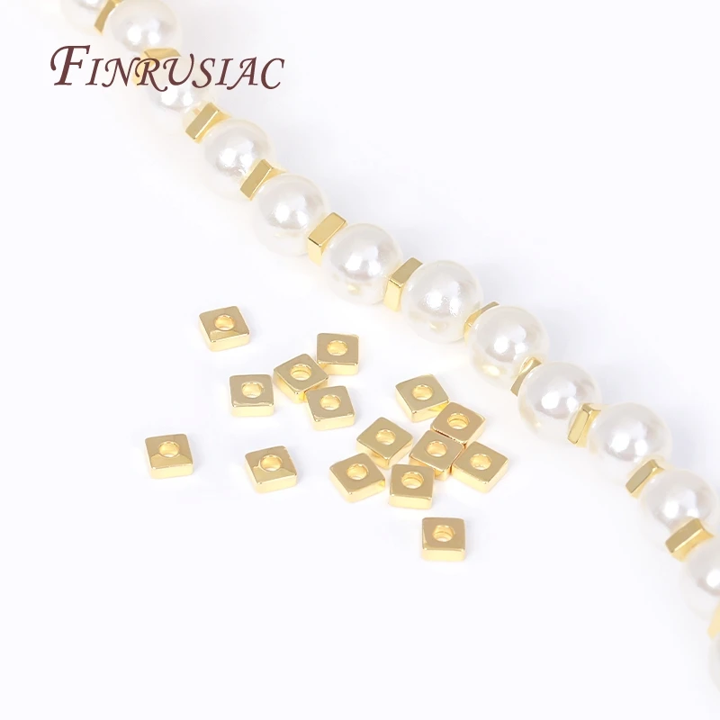 3MM 18K Gold Plated Flat Square Spacer Beads For Beading Separators,Handmade DIY Jewelry Making Accessories