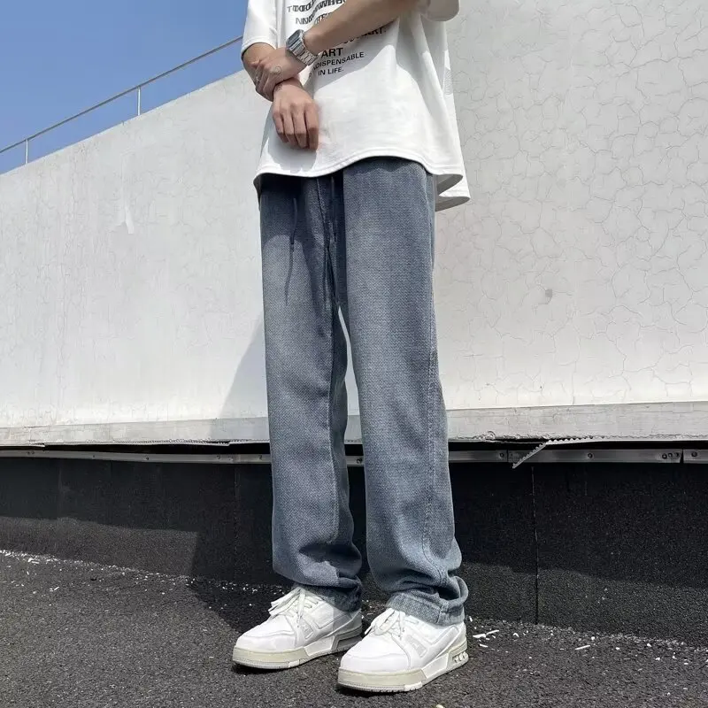 

Loose Fit Star Print Denim Jeans Men's plus Size 300 Pounds Hong Kong Style Spring Autumn Trendy Teen Lazy Long Pants