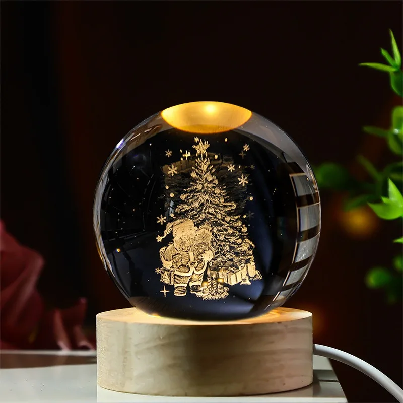 Christmas Tree Santa Galaxy Crystal Ball Lamp USB LED Night Light Navidad 2024 Christmas Decoration for Home Xmas New Year Gifts