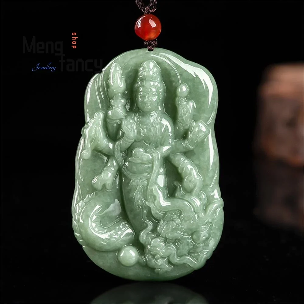 

Natural A-goods Jadeite Bean Seed Ride the Dragon Thousand Hands Goddess of Mercy Jade Pendant Exquisite Fashion Luxury Jewelry