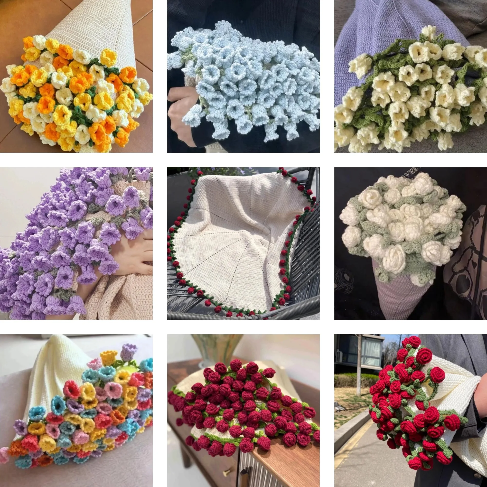 80/110CM Rose Bouquet Blanket Handmade DIY Material Packing Wool Crochet Air Conditioning Nap Woven Flower Delivery Tutorial