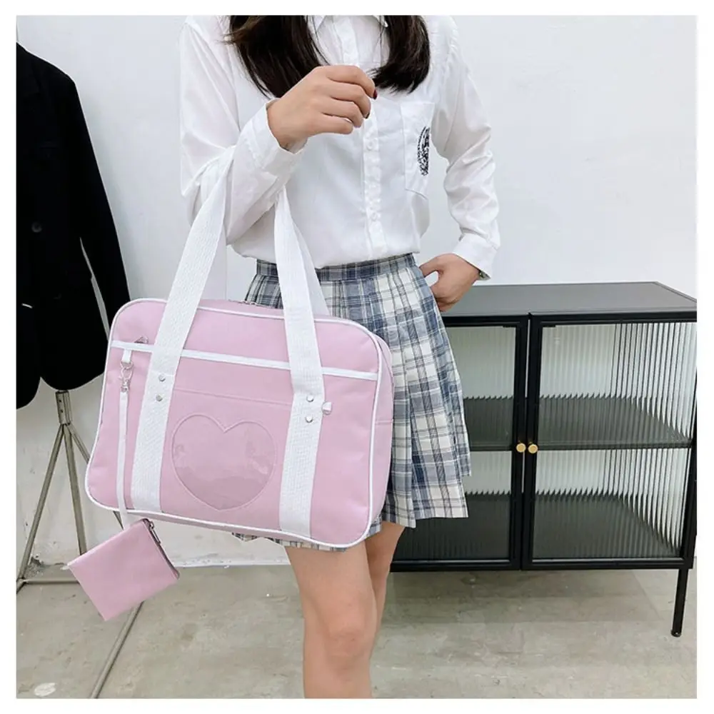 كيس مزموم القلب JK موحدة Itabag سستة اليابانية نمط Preppy أكياس شفافة القطن دمية حقيبة Y2k حقيبة كتف الرجال