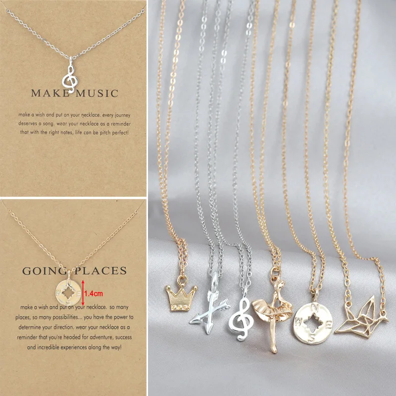 Origami Crane Pendant Necklace with Compass & Dance Girl Charm for Women – Boho Jewelry, Gift for Her, Fashion Accessory