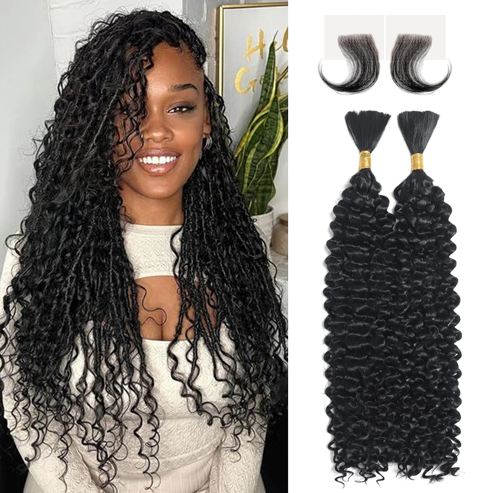 20 ", 22", 24 ", 100gの自由奔放に生きる三つ編み用の人間の髪の毛,深い波のバルク,巻き毛,横糸なし,濡れた波状