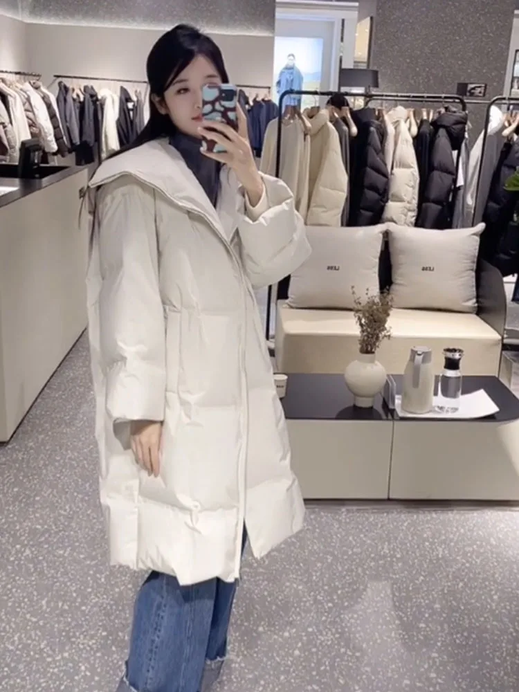 Weißer, übergroßer, langer Daunenmantel für Damen, Winter, Faion, koreanischer SLE-Brotmantel, verdickte Polyesterfaser, Wärme, Alltagskleidung
