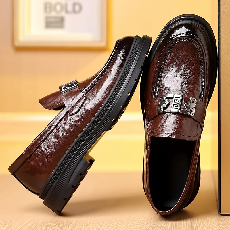 

Men's light luxury business casual leather shoes round toe formal leather shoes comfortable and breathable