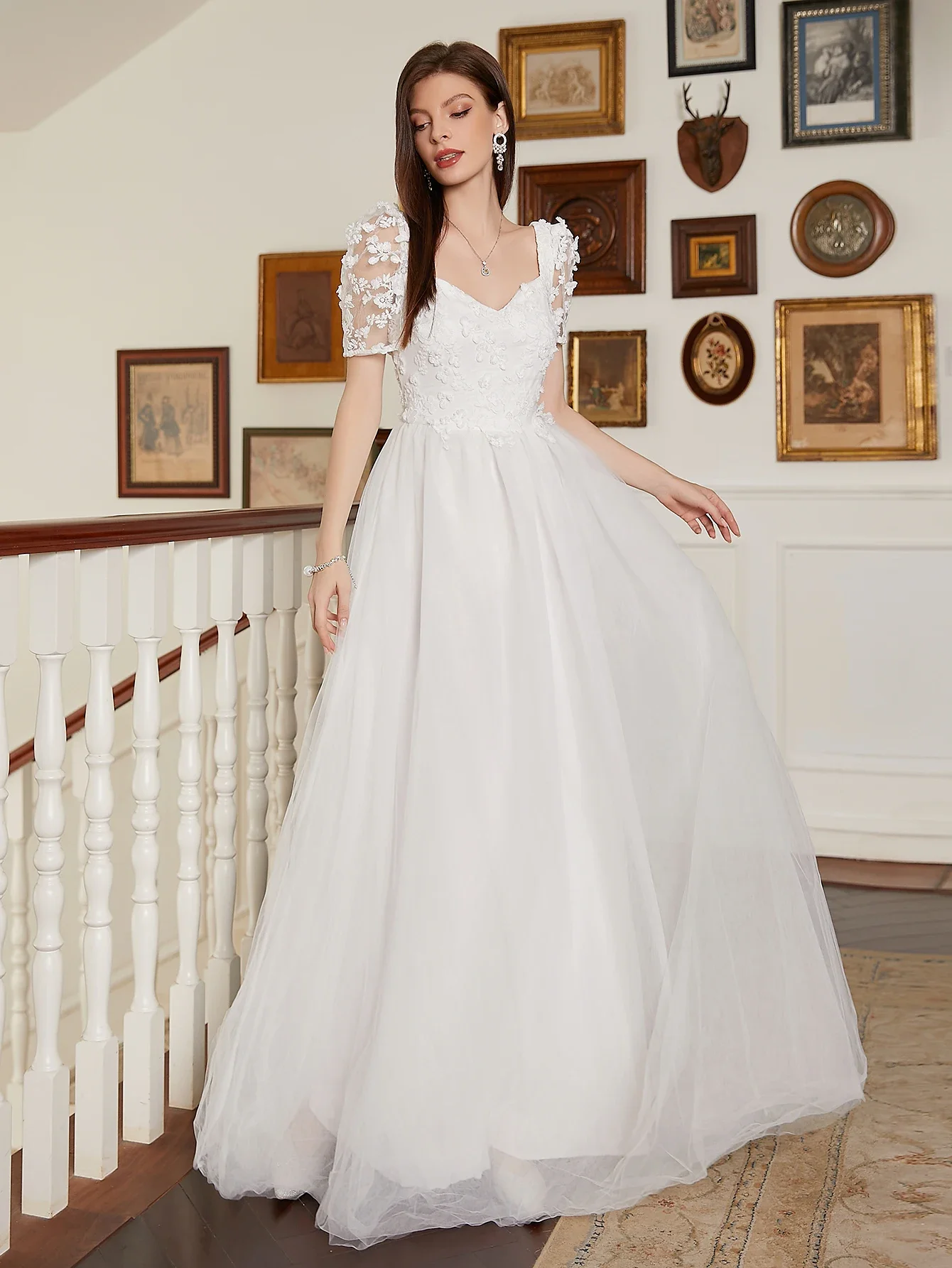 

VITRCHP Elegant Straps White Mermaid Wedding Dresses Lace A-line Backless V Neck Sleeveless Formal Party Gowns Vestido Marriee