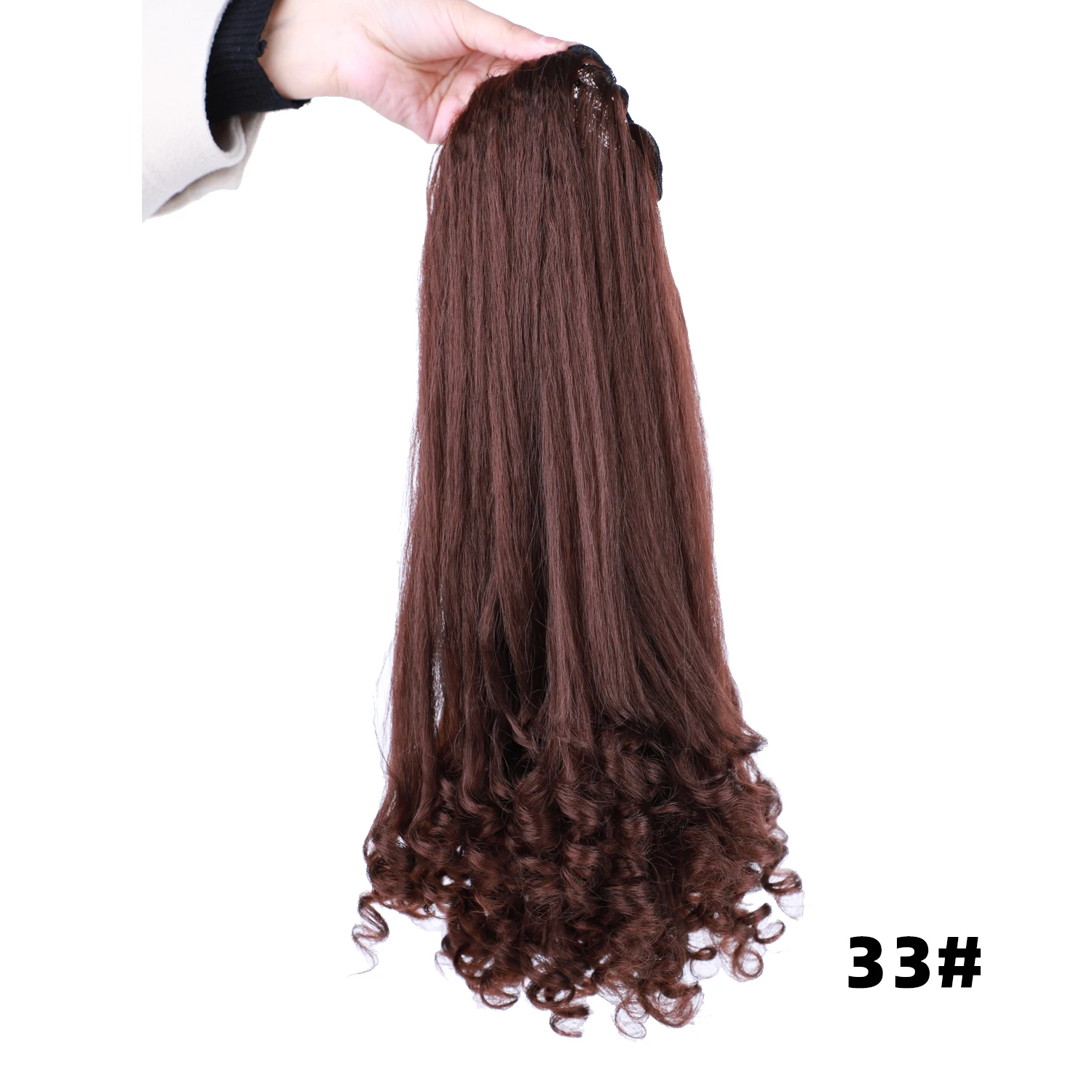 Lydia Tail Dancing Lose lockige synthetische 20" verworrene gerade Haarteile zwei Kunststoffkämme Kordelzug Pferdeschwanz Haarverlängerung schwarz – Detail 15