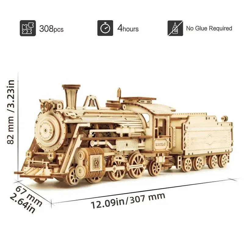 Modelo de locomotora DIY, rompecabezas de madera 3D, Kits de bloques de construcción, juguete de montaje, regalo de cumpleaños para niños y adultos, decoración del hogar