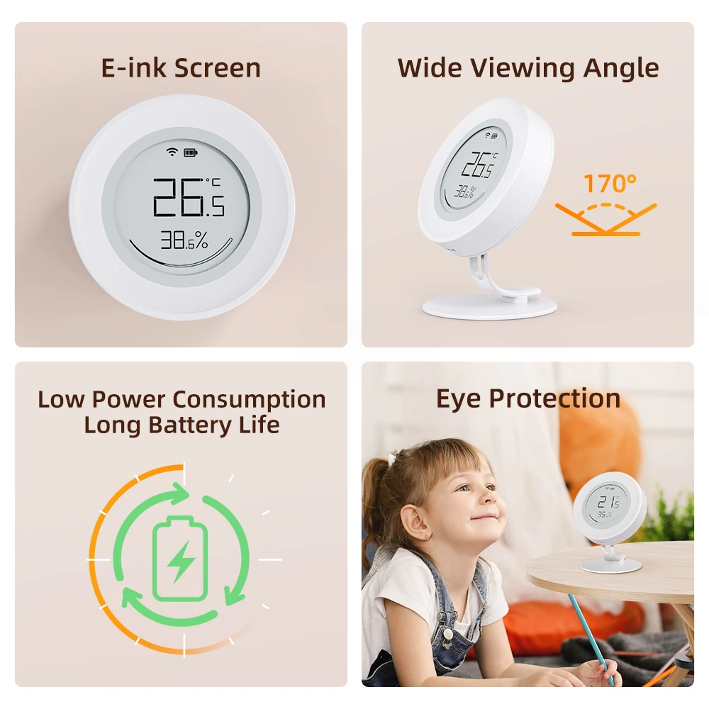 AVATTO Tuya Zigbee Humidity And Temperature Sensor Indoor Smile Shape Sensor Smart Home Security Works With Alexa Google Home